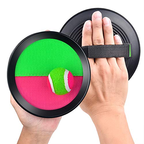 WXJ13 4 Sets Paddle Catch Ball and Toss Game 15.5cm Velcro Catch Ball Set for Sport with a Bag