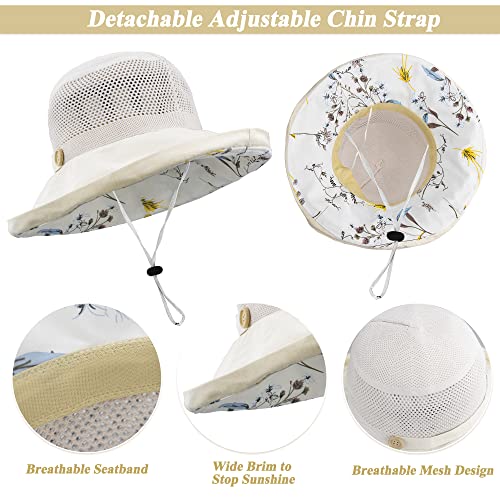 Women's-Mesh-Sun-Hats Wide-Brim Summer Beach Bucket Caps for Girls Outdoor-UV-Protection Foldable-Fishing-Hat Chin Strap