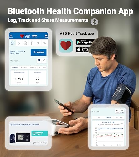 A&D Medical Multi-User Bluetooth Blood Pressure Monitor for Home Use - UA-770BLE - Wide Range Cuff (8.6-16.5" / 22-42cm), ...