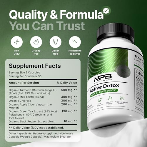 Nature's Pure Blend Active Detox Cleanse – Organic Turmeric Supplement with Apple Cider Vinegar for Digestive Support – Bo...