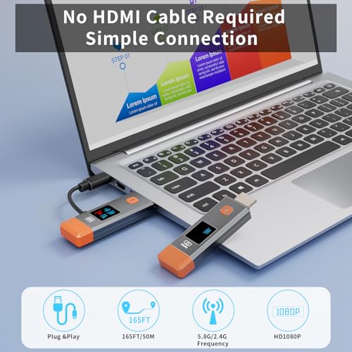 Wireless HDMI Transmitter and Receiver 328ft/100m Extender 4K Decode Input 1080P Output Plug&Play Portable 2.4G/5.8G for V...