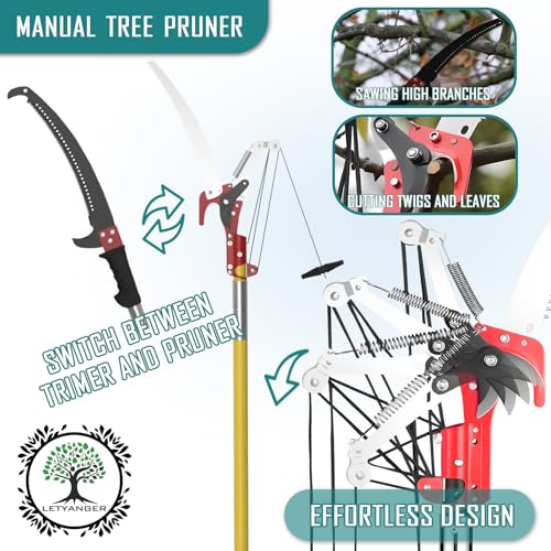 Pole Saws for Tree Trimming, 7.3-27 ft Extendable Tree Trimmers Long Handle Pruner, Sharp Steel Blade and Scissors High Br...