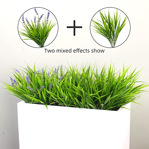 alyptus 12 Bundles Artificial Plants Outdoor Fake Monkey Grass with Flowers for Pot UV Resistant Plant Decor for Window Ga...
