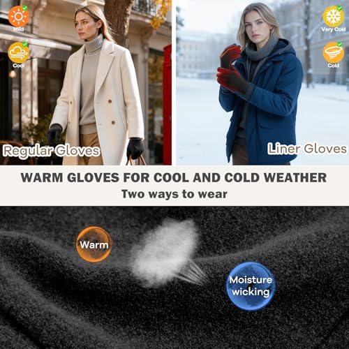 Sukeen Lightweight Running Gloves for Women Touchscreen Anti-Slip Liner Gloves Winter Warm Gloves for Cycling, Driving, So...