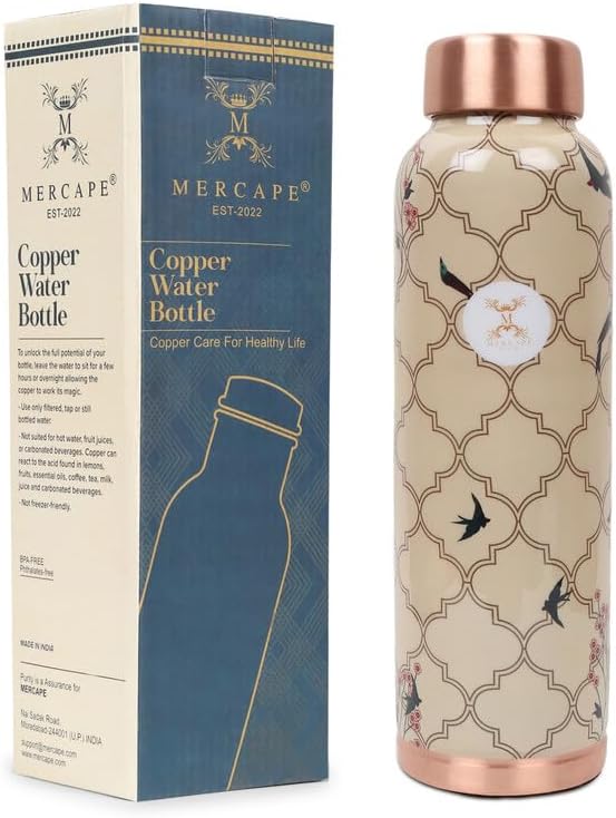 Copper Water Bottle A Handmade Ayurvedic Enameled Print Pure Copper Water Bottle For Drinking - Increase Your Water Consumption, and Experience Immediate Health Benefits (ENAMELED PRINT 9)
