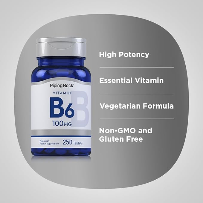 Piping Rock Vitamin B6 100mg | 250 Tablets | as Pyridoxine Hydrochloride | Vegetarian, Non-GMO, Gluten Free Supplement