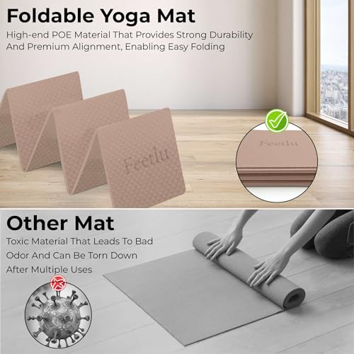 Feetlu Foldable Yoga Mat, 6mm Thick, Lightweight, Anti-Slip, and Easy to Store – Perfect for Travel, Yoga, Pilates, Home W...