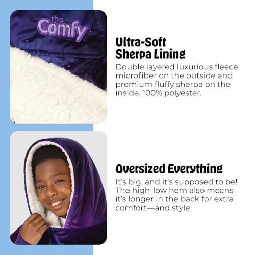 THE COMFY Original Jr for Kids | Oversized Sherpa Fleece Wearable Blanket with Hood & Pocket | Seen on Shark Tank