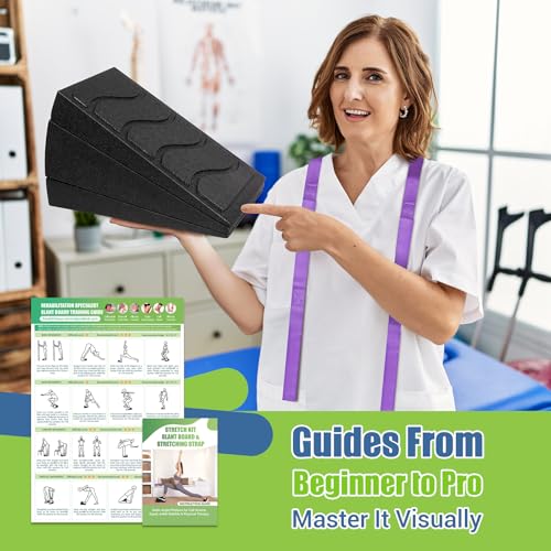 Squat Wedge Block, 5 Adjustable Angles Slant Board for Calf Stretching with Stretching Strap & Poster, 520 LBS Heel Elevat...
