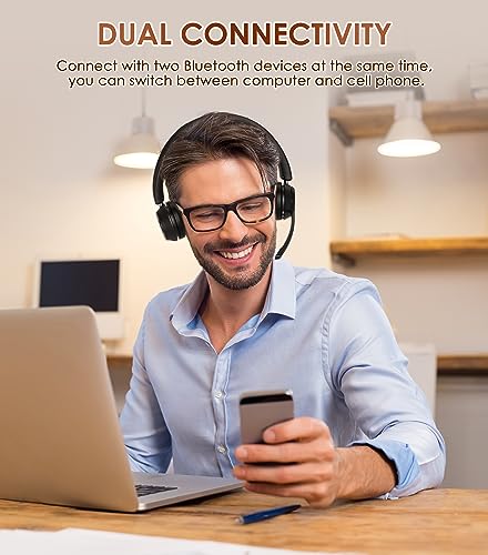 (Upgraded Version) Wireless Headset, Bluetooth Headset with Noise Cancelling Microphone, Best Headphones with Mic Mute & U...