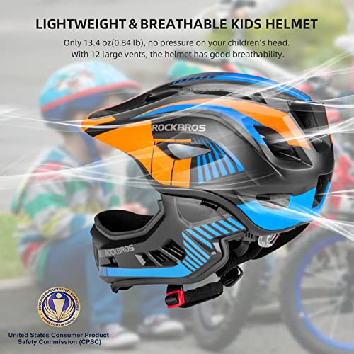 ROCKBROS Kids Full Face Helmet Kids Bike Helmets Lightweight Toddler Mountain Bike Helmet Detachable for MTB BMX Skating C...