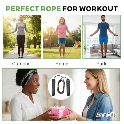 12 Pieces Adjustable Jump Ropes with Ball Bearings, Foam Handles, Steel Wire PVC Coated, Fitness Exercise Training for Men...