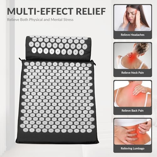 Fitvids Acupressure Mat and Pillow Set for Back/Neck Pain, Acupuncture Products to Relieve Muscle Fatigue, Improve Insomni...