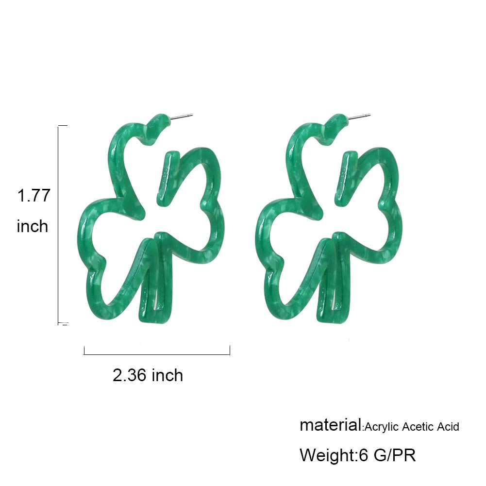 Green Shamrock hoop earrings Good Luck Charm Acrylic Resin Shamrock St Patrick's Day hoop earrings for Women(Green)