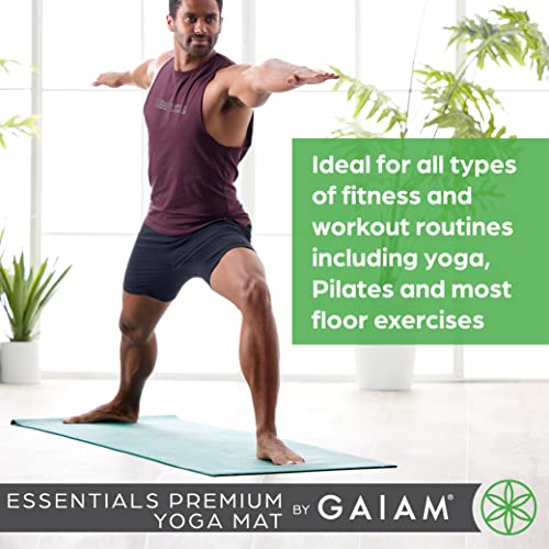 Gaiam Essentials 1/4" Thin (6mm) Yoga & Pilates, Fitness & Exercise Mat with Easy-Cinch Carrier Strap Cusion Support For F...
