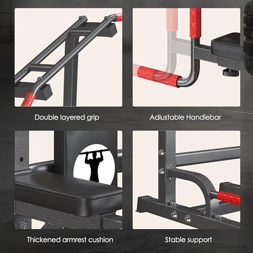 soges Pull Up Bar Dip Station, Power Tower with A Backrest, Adjustable Height Pull Up Bar Stand, Multi-Function Home Gym S...