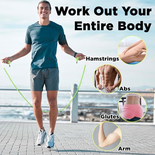 GQIRIL Flow Exercise Jump Rope - Long Weighted Jumping Rope for Workout Women Men Fitness, Adjustable Double Woven Heavy J...