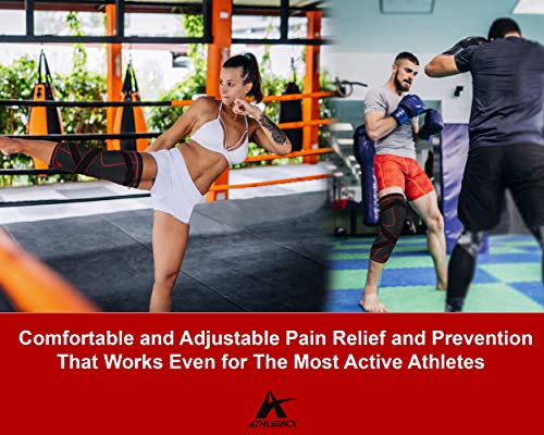 ATHLEDICT Knee Brace Compression Sleeve with Strap for Best Support & Pain Relief for Meniscus Tear, Arthritis, Running, B...