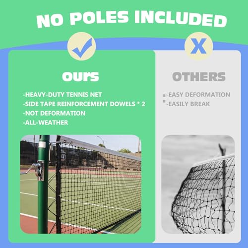 Tennis Net Professional Tennis Court Net 42FT Replacement Nets Heavy Duty Sport Nets with 2 Fiberglass Dowels, Compatible ...
