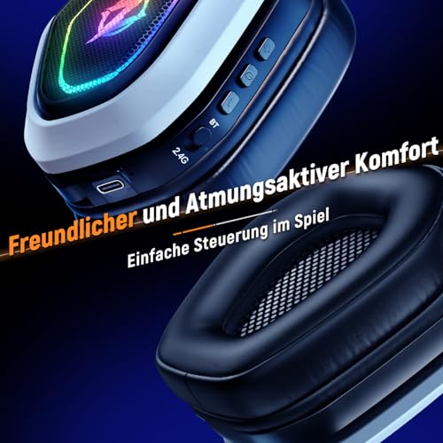 Ozeino 2.4GHz Wireless Gaming Headset for PC, Ps5, Ps4 - Lossless Audio USB & Type-C Ultra Stable Gaming Headphones with F...
