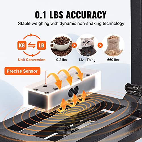VEVOR Computing Digital Platform Scale, 660 lbs Load, 0.1 lbs Accuracy Computing Floor Scale with LB/KG, Tare, Price Calcu...