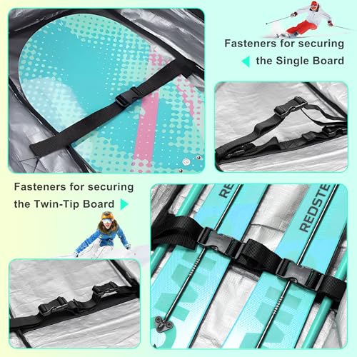 Double Rolling Ski Bag Padded Waterproof Snowboard Bag with Wheels for Air Travel Wheeled Ski Bag for Snowboard or Skis Ac...