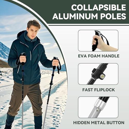 Trekking Poles Collapsible Hiking Poles - 2 Pack Aluminum Hiking Sticks, Lightweight Walking Sticks for Seniors, Men, Wome...