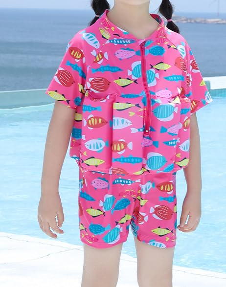 Digirlsor Kids Floatation Swimsuits Baby Boys Girls One Piece Float Suit Short Sleeve Swim Vest Zip up Buoyancy Swimwear +...