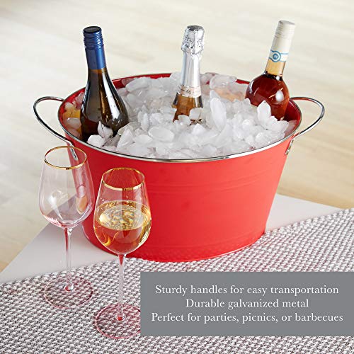 Twine Big Red Ice Bucket - Galvanized Metal Drink Beverage Tub for Home Parties, Country Home Wine And Beer Chiller, Holds...