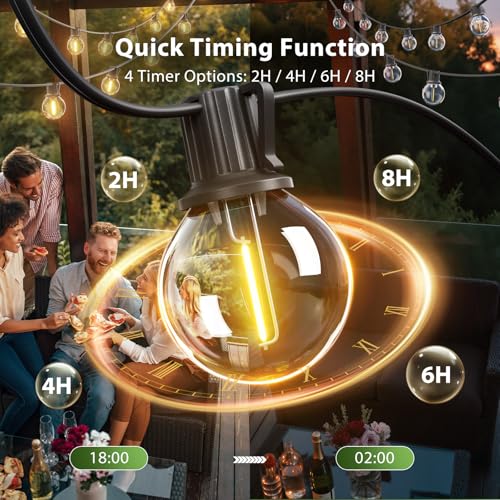 addlon 100FT Solar String Lights Outdoor with Remote, 54 LED Shatterproof Bulbs, Dimmable & Timable, 3 Light Modes, G40 Wa...