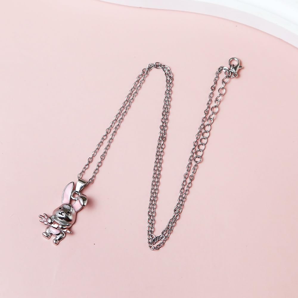 Caiyao Cute Rabbit Pendant Necklace Animal Bunny Necklace Jewelry for Women Easter Birthday Gifts-Necklace