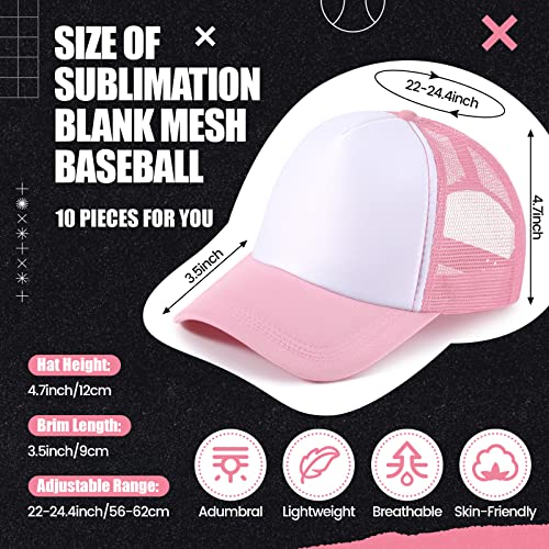 10 Pcs Sublimation Blank Trucker Hats Bulk Mesh Baseball Cap Polyester Mesh Trucker Hat for Men and Women