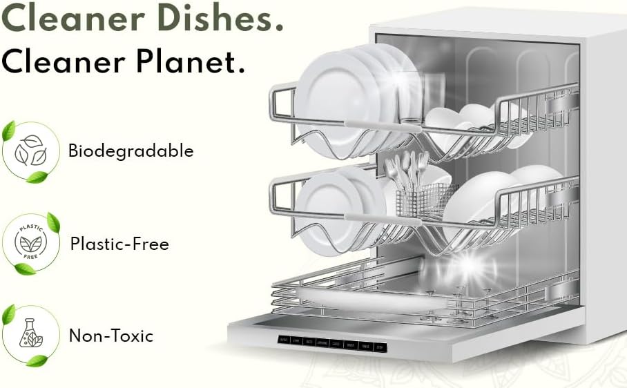 Dishwashing Detergent Tablets | All-in-one Formula Plastic Free Dishwasher Detergent pods | 100 Tabs (4 Month Supply) | Non plastic - Non wrapped - Eco Friendly Tablets