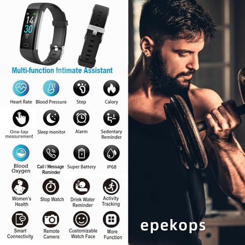 epekops Fitness Tracker with Heart Rate Monitor/Step Counter/Calories, Activity Tracker Smart Watch Sleep Monitor, IP68, H...