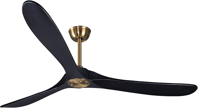 Bigzone 70" Black and Gold Ceiling Fan, Quiet DC Motor, Energy-Saving, 3 Balsa Wood Blades, Indoor/Outdoor Use