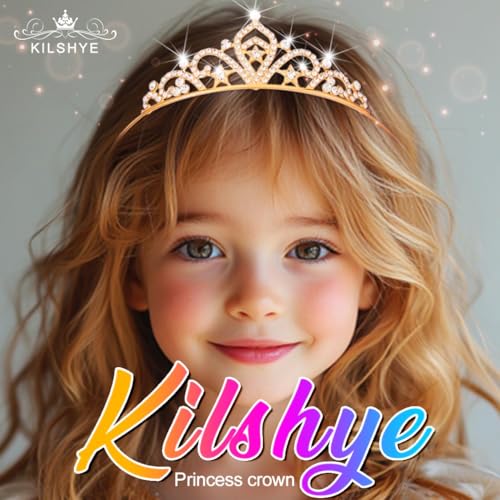 Kilshye Rhinestone Princess Tiara Silver Star Tiaras Headband Birthday Hair Accessories for Girls (Gold, Free Size)