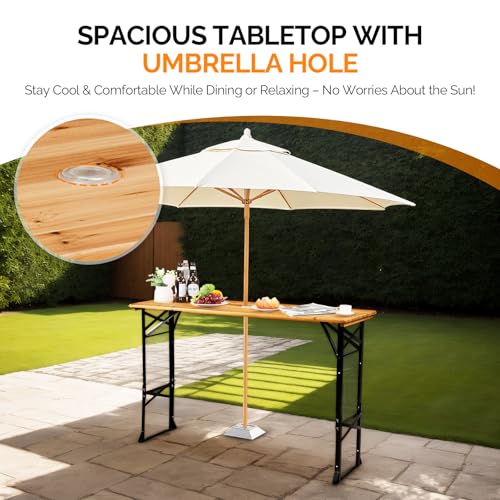 VINGLI 67 Inch Wooden Folding Picnic Table, Picnic Beer Table with Umbrella Hole, Adjustable Heights (29.5" Sitting & 41....