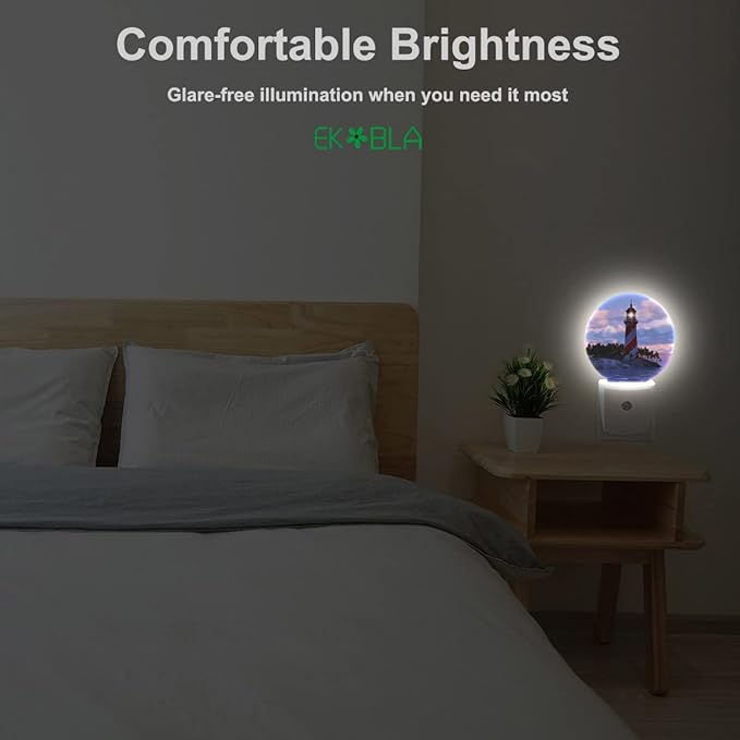 EKOBLA Nautical Lighthouse Night Lights Plug into Wall Lighthouse Sunset Coastal Seaside Night Light Dusk to Dawn Sensor LED Lamp for Bedroom Bathroom Stairway Living Room Kitchen