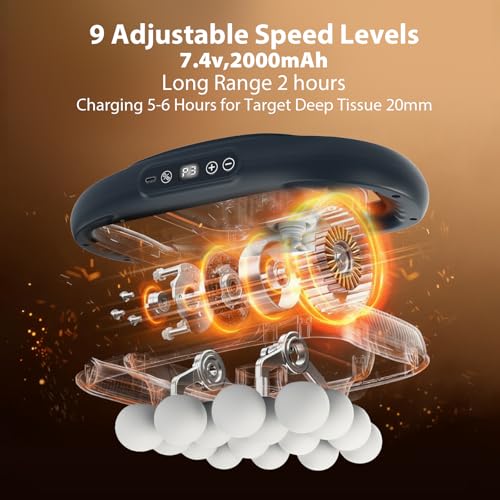 grnpeak 16 Head Massage Gun, Deep Tissue Percussion Massager with 9 Intensity Levels for Neck, Back, Shoulders, Legs Pain ...
