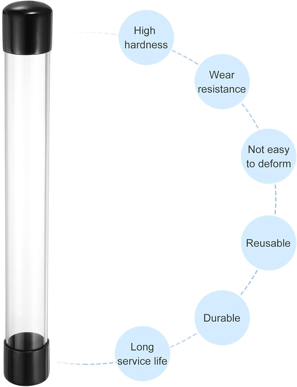 PATIKIL Clear Rigid Tube Round Plastic Tubing with Black Rubber Caps Polycarbonate Water Pipe, 305mm/ 12 Inch Length, 29mmx32mm/1.14"x1.26", 2 Set