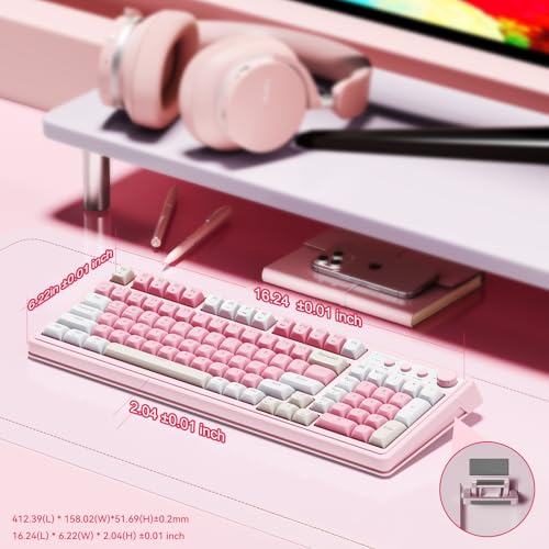 AULA 99 Key Keyboard, Wireless Gaming Keyboard Bluetooth Computer Keyboards Creamy Cute with Number Pad RGB Backlit Tri-Mo...