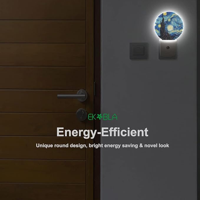 EKOBLA LED Night Light Van Gogh Starry Night, Night Lights Plug into Wall 0.5W Sleep Friendly for Men Women Boys Girls, Auto Sensor Nightlight for Stairway/Hallway/Bedroom