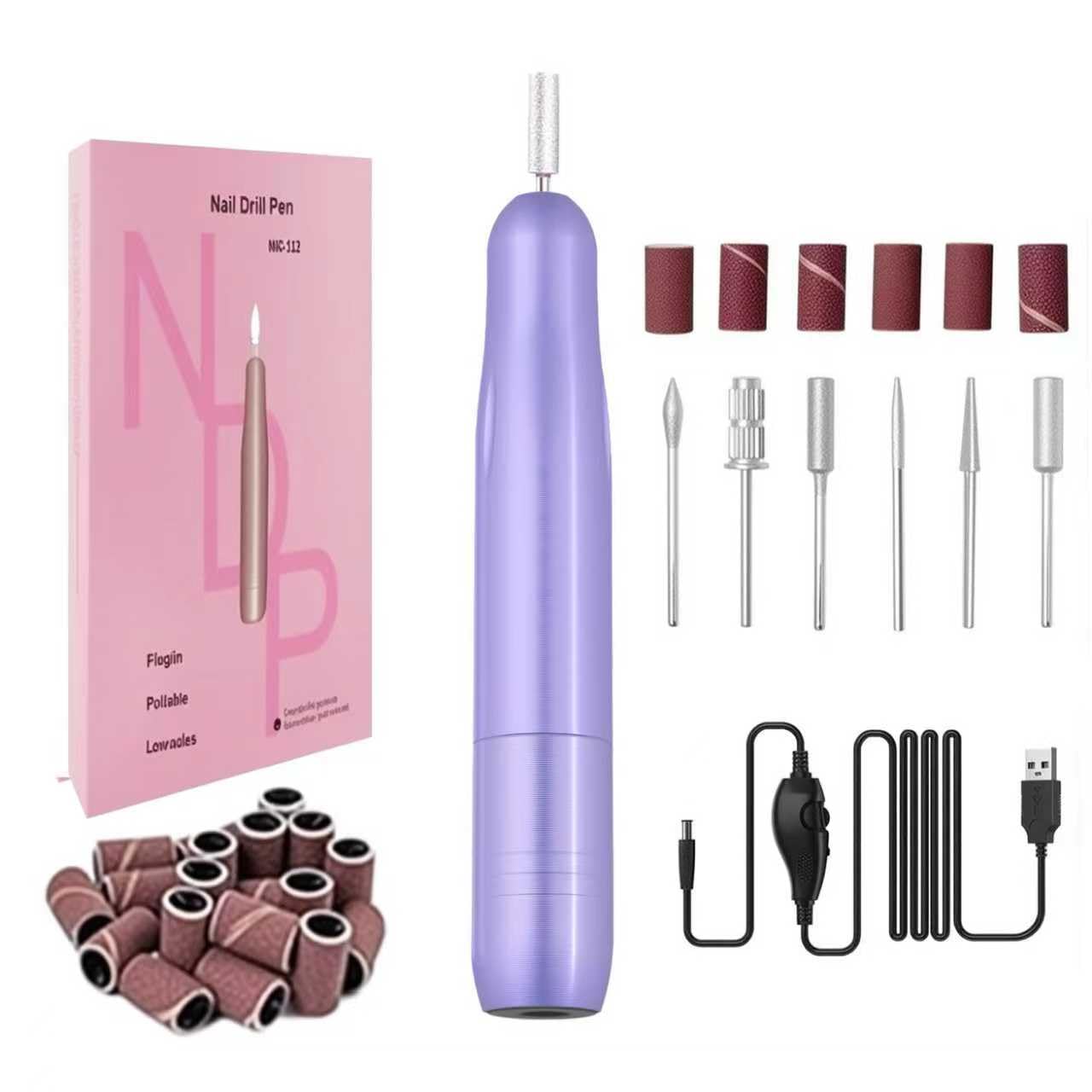 LiQiAMEi Electric Nail Drill, Professional Portable Drill Nail, 7 in 1 Acrylic Nail Drill Kit, USB Power Supply for Acrylic, Gel