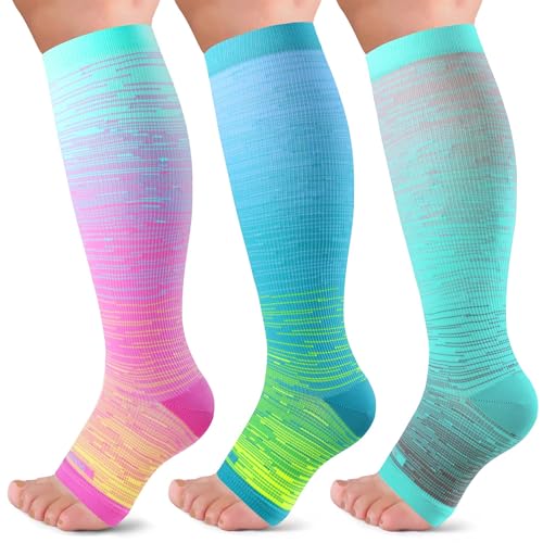 LEVSOX Open Toe Compression Socks for Women & Men 20-30mmHg Toeless Sock Knee High Support Stockings for Circulation Nurse...