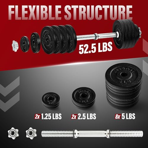 Yes4All Old School Adjustable Dumbbell Set with Weight Plates, Star Lock Collars/Connector, 40lbs to 200lbs Adjustable Wei...