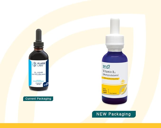 Klaire Labs Vitamin B12 Liquid Drops 1mg - Methyl B12 Drops, 1000mcg Active Methylcobalamin - Liquid Delivery for Efficient Absorption - Hypoallergenic (30ml / 1 fl oz)