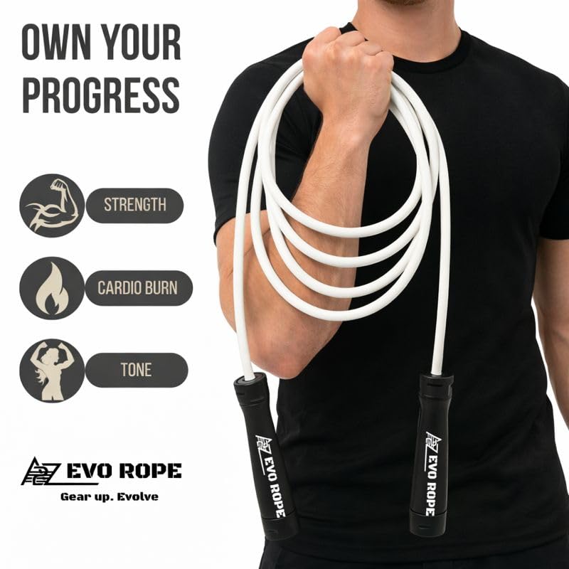 Evo Rope | 1.1LB Weighted Jump Rope for Women & Men – Adjustable 10mm Heavy PVC Skipping Rope for Fitness, Ideal for High-...