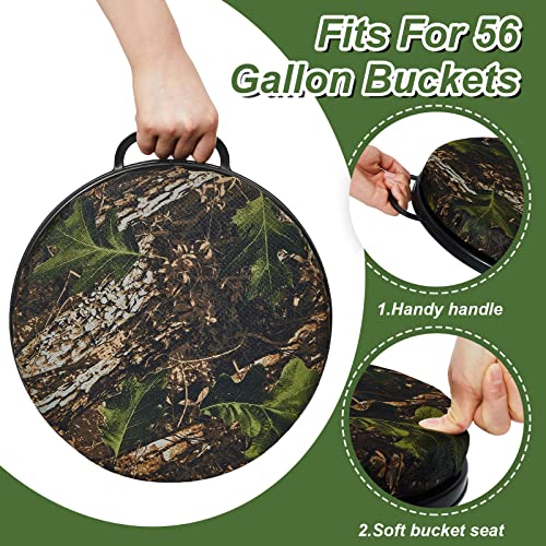 2 Pcs 5 Gallon Bucket Seats 360 Degree Swivel Bucket Seat Cushion Camouflage Ice Fishing Cushion Waterproof Cover for Hunt...