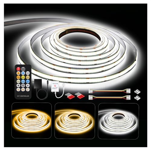 DAYBETTER COB LED Strip Lights, Tunable White(2700K-6500K) COB LED Lights with 3040 LEDs, 24V Adapter, RF Remote, Dimmable...