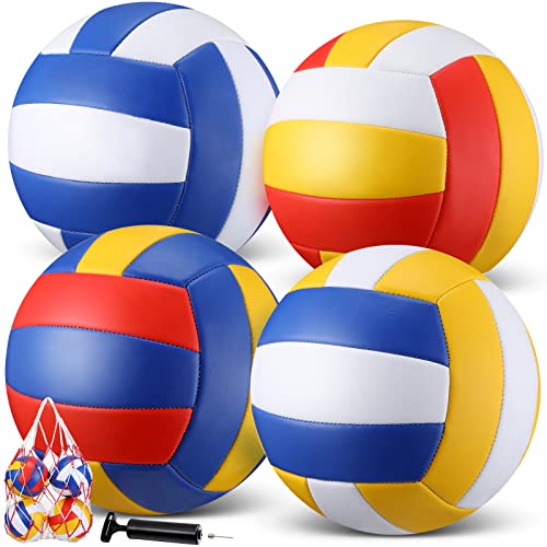 HyDren 4 Pack Outdoor Volleyball with Pump, Recreational Beach Volleyball Bulk for Beginners, Competitive, Recreational Pl...